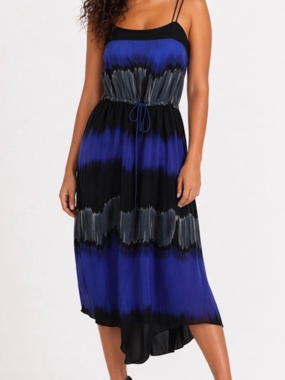 Halston Heritage Empire Waist Midi Dress Blue Black Ombré Drawstring Size S